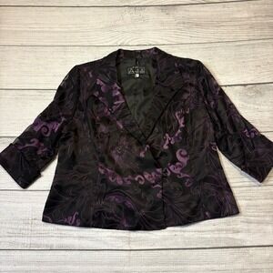 Alex Evenings Women's 3/4 Sleeve Black Purple Feminine Floral Jacquard Blazer